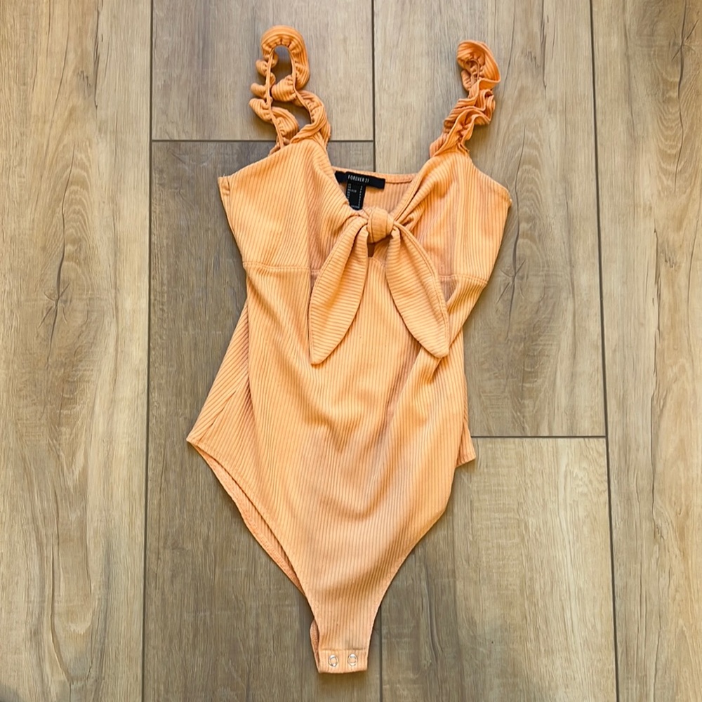 Orange ruffle sleeve bodysuit
